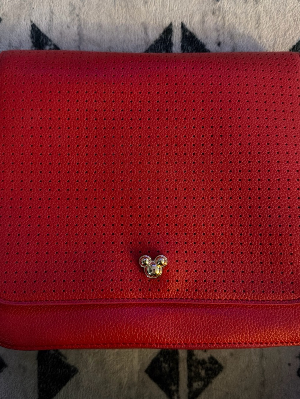Red Perforated Leather Crossbody with Gold Accent